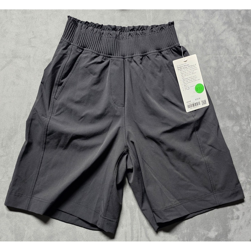 Lululemon Stretch Woven Ruffle-Waist HR Short 9 Black LW7DH4S XXXS NEW